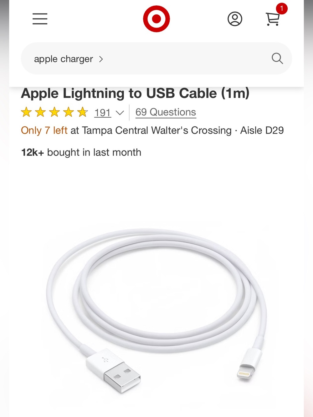 Apple Lightning to USB Cable 1m  white